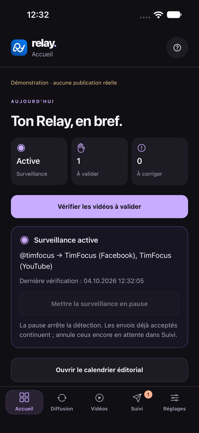 Aperçu de l’accueil Relay sur iPhone.